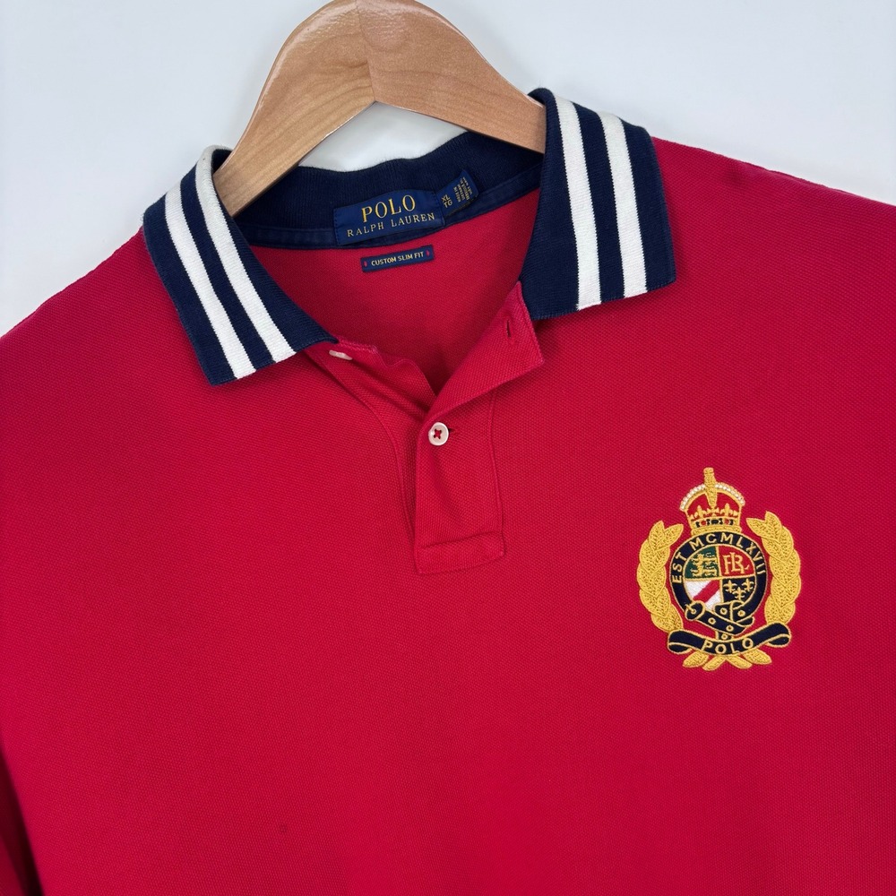 Polo Ralph Lauren Crest Emblen Polo Shirt Mens XL Red Custom Slim Fit Preppy